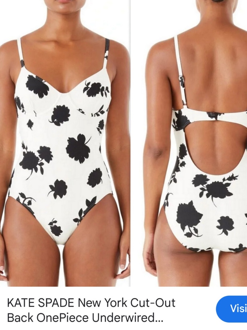 kate spade Cream One-Piece Swimsuit with Black Floral Print